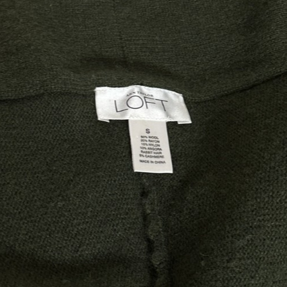 LOFT Forest Green Wool Blend Waterfall Cardigan Small Long Sleeve Quiet Luxury - Picture 7 of 7